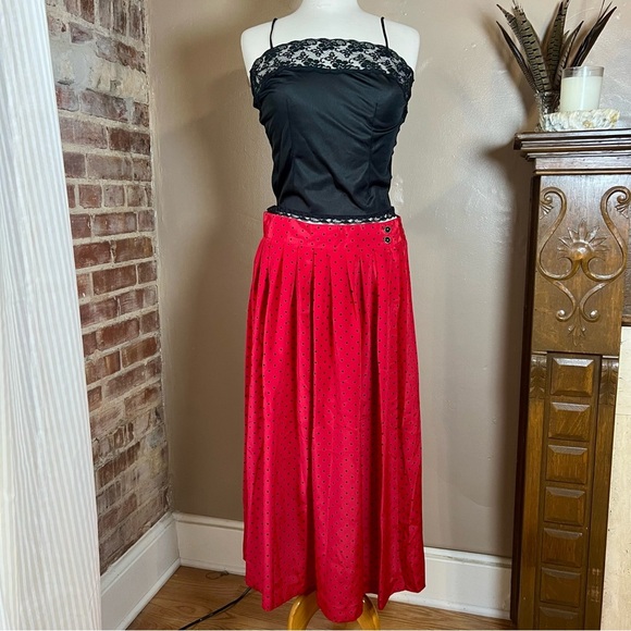 Vintage Red Polka Dot Maxi Skirt -Size 6 -SK11 - Picture 3 of 7